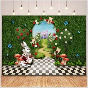 Whimsical Wonderland Wall backdrop with Rabbit and Roses
